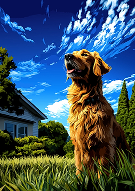 Golden Retriever in a Sunny Yard