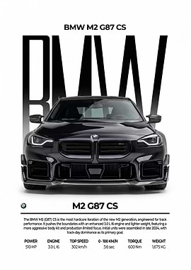 sleek black bmw m2 g87 cs car Poster