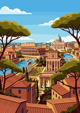 Vibrant Roman Cityscape with Landmarks
