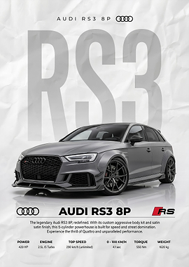 A sleek grey audi rs3 Car Poster