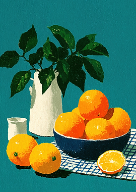 Still Life Oranges and Leaves