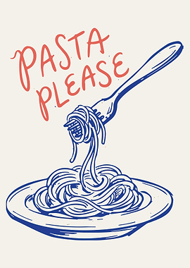 Pasta Please Kitchen Wall Art Print – Hand Drawn Spaghetti Food Poster