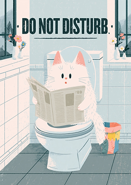 Cat Reading Newspaper on Toilet