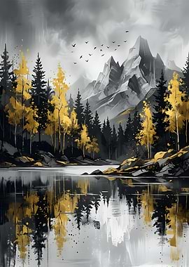 Golden Forest Reflection Landscape