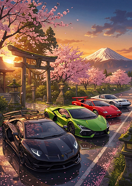 Lamborghini Mount Fuji with Cherry Blossoms