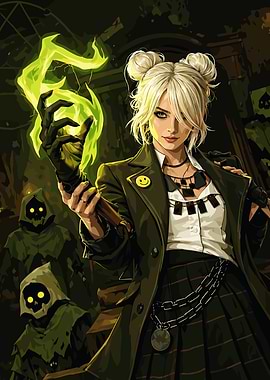 Deadlock Sorceress with Green Fire and Hooded Figures