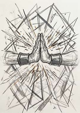 Praying Hands with Energetic Rays