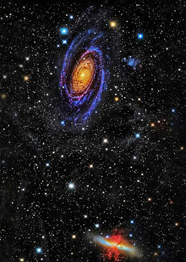 Spiral Galaxy and Nebula in Space
