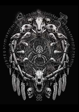Dark Occult Dreamcatcher with Skulls and Spider