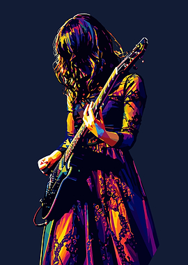 Woman playing electric guitar