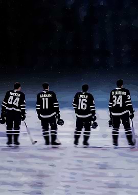 Hockey Players on Ice Under Stars
