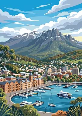 Cityscape with Mountain and Harbor