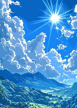 Vibrant Mountain Valley Under a Bright Sun