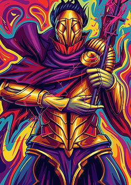 Deadlock Golden Warrior with Colorful Background