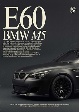 A dark bmw m5 e60 black car Poster