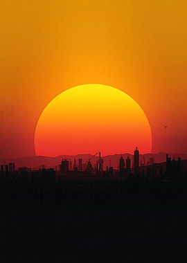Sunset over a City Skyline
