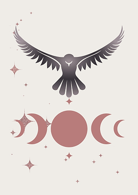 Mystical Bird and Moon Phases