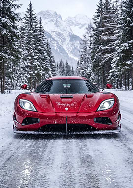 Red Koenigsegg Agera Rs in Snowy Forest