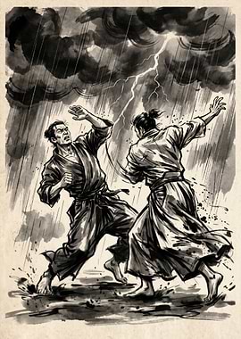 Samurai fight in a storm