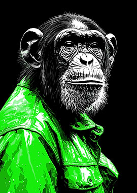 Chimpanzee in a Green Jacket