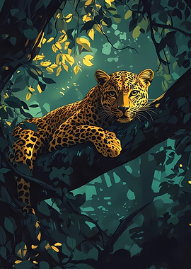 Leopard resting on a tree branch
