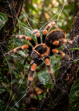 Mexican Redknee Tarantula on Web