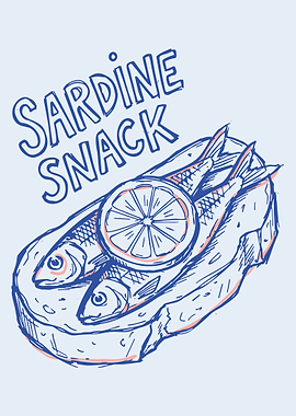 Sardine Snack Sketch Poster - Rustic Seafood Kitchen Wall Art Print