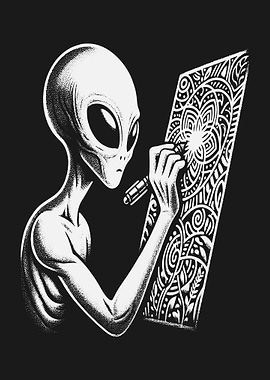 Alien Drawing Intricate Pattern
