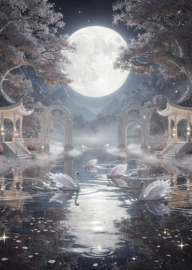 Enchanting Moonlit Swan Lake