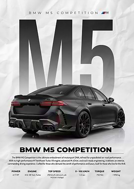 sleek back black bmw m5 g90 Poster