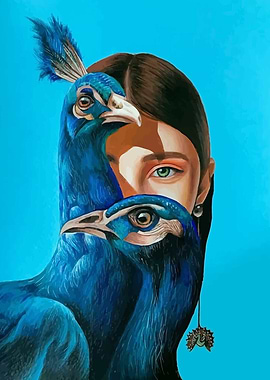 Woman's Face with Peacocks
