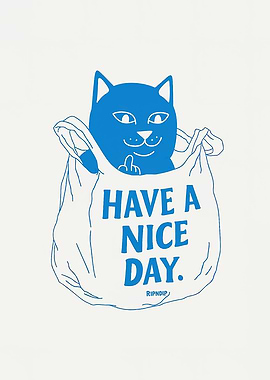 Blue Cat in Bag with Text