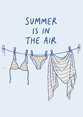 Summer Is In The Air Bikini Clothesline Wall Art | Coastal Summer Poster