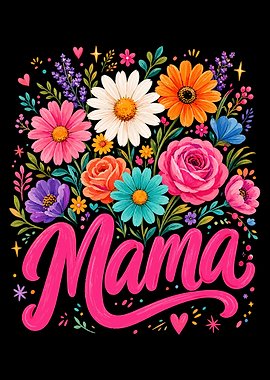 Colorful Mama Floral Wall Art Poster | Vibrant Botanical Typography Displate