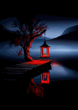 Mysterious Lantern by the Water