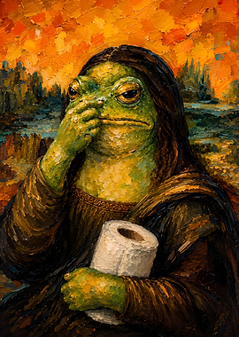 Mona Lisa Frog with Toilet Paper