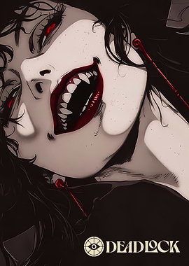 Vampire Woman with Red Eyes and Fangs