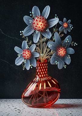 Decorative Floral Arrangement in Red Vase