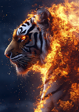 Tiger engulfed in flames