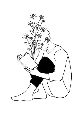 Person Reading Among Flowers