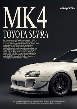 striking white toyota supra mk4 jdm car poster