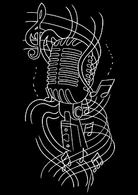 Retro Microphone with Musical Notes