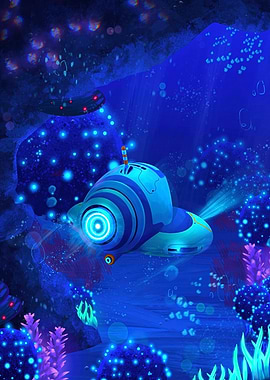 Subnautica Seamoth in Bioluminescent Cave