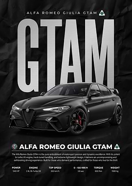 A sleek matte black romeo giulia gtam Poster