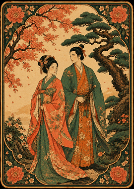 Couple in Traditional Japanese Attire Tarot Card