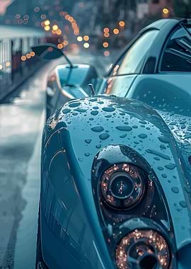 Wet Blue Sports Car Headlight