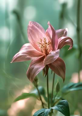 Delicate Pink Flower with Water Droplets