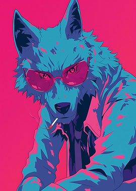Cool Wolf Smoking with Sunglasses
