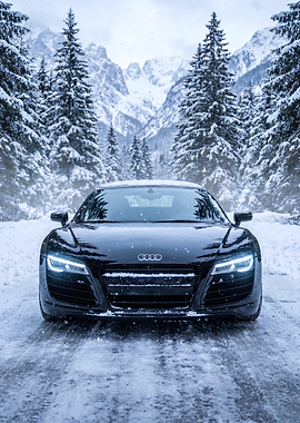 Black Audi R8 in Snowy Mountains