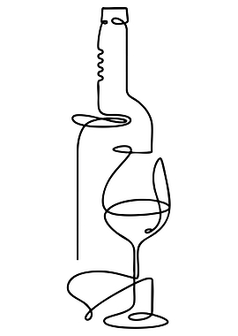 Minimalist Wine Bottle and Glass Line Art